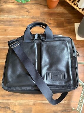 Coach Men's Rider Black Signature Leather Briefcase Laptop Satchel